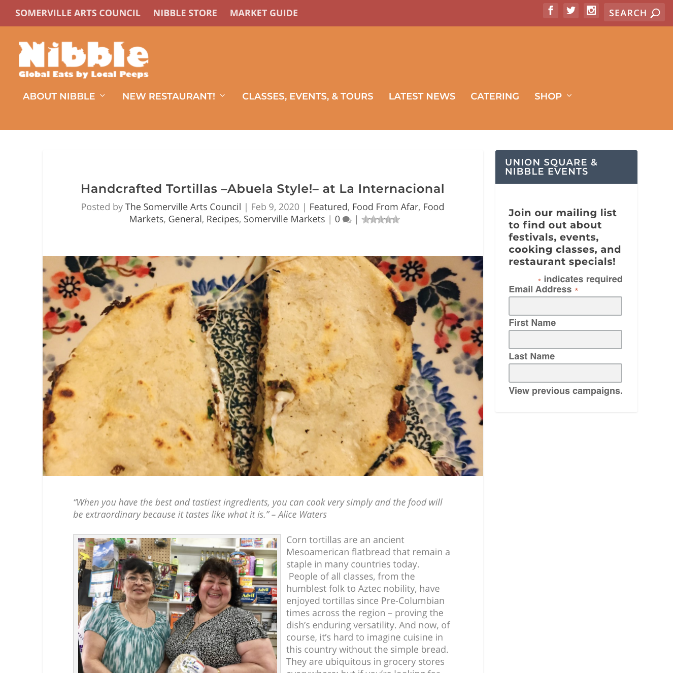 Article on Nibble Blog with Images of Tortilla and Two Ladies