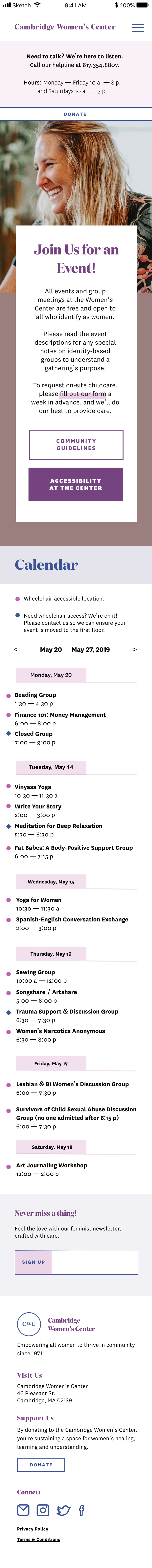 Screenshot of Mobile View –  Cambridge Women's Center 